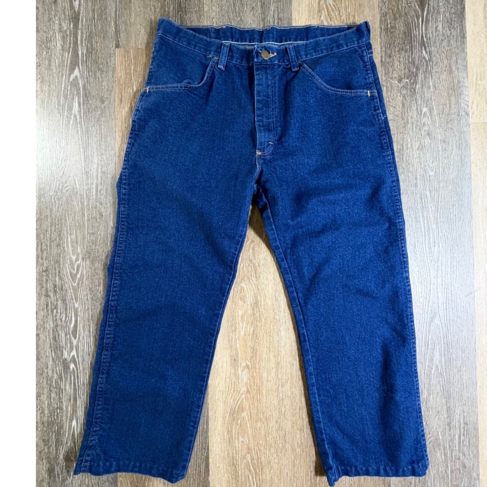 Wrangler Authentic Jeans Mens 34x23.5 Blue Straight Leg Workwear Denim 85900DW
